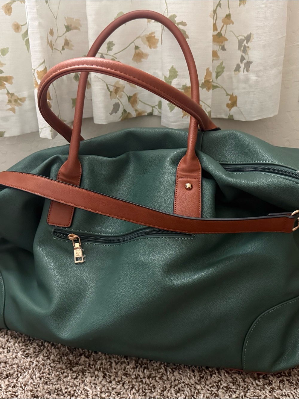 Forest Green Travel Weekender with Brown Trim
